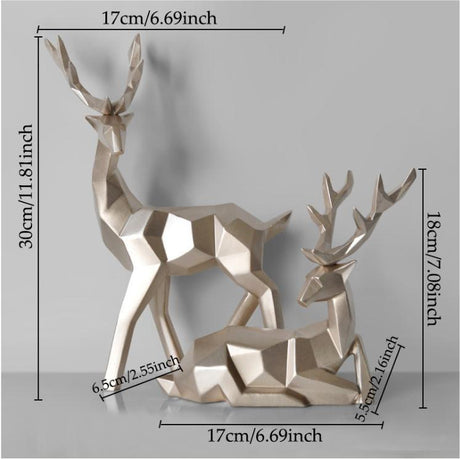 Modern Geometric Deer Sculptures – Resin Figurines for Home Décor | Figurines Modern Decoration - Gold set - 
