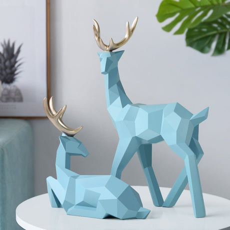Modern Geometric Deer Sculptures – Resin Figurines for Home Décor | Figurines Modern Decoration - Blue set - 