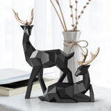 Modern Geometric Deer Sculptures – Resin Figurines for Home Décor | Figurines Modern Decoration - Black set - 