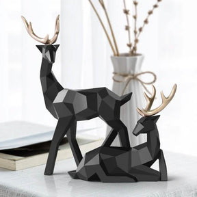 Modern Geometric Deer Sculptures – Resin Figurines for Home Décor | Figurines Modern Decoration - Black set - 