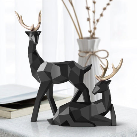 Modern Geometric Deer Sculptures – Resin Figurines for Home Décor | Figurines Modern Decoration - Black set - 