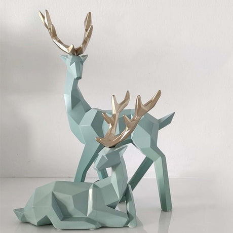 Modern Geometric Deer Sculptures – Resin Figurines for Home Décor | Figurines Modern Decoration - Green set - 