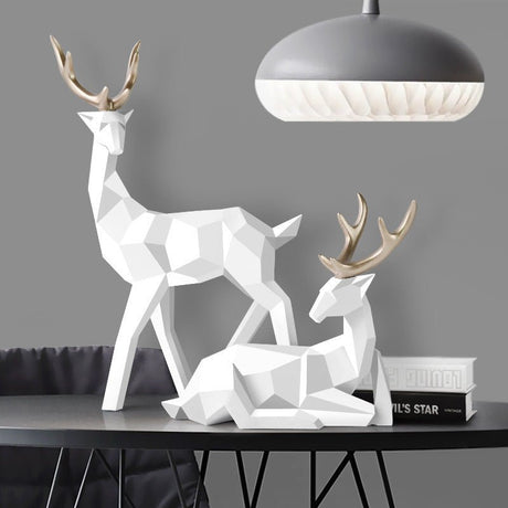 Modern Geometric Deer Sculptures – Resin Figurines for Home Décor | Figurines Modern Decoration - Black set - 
