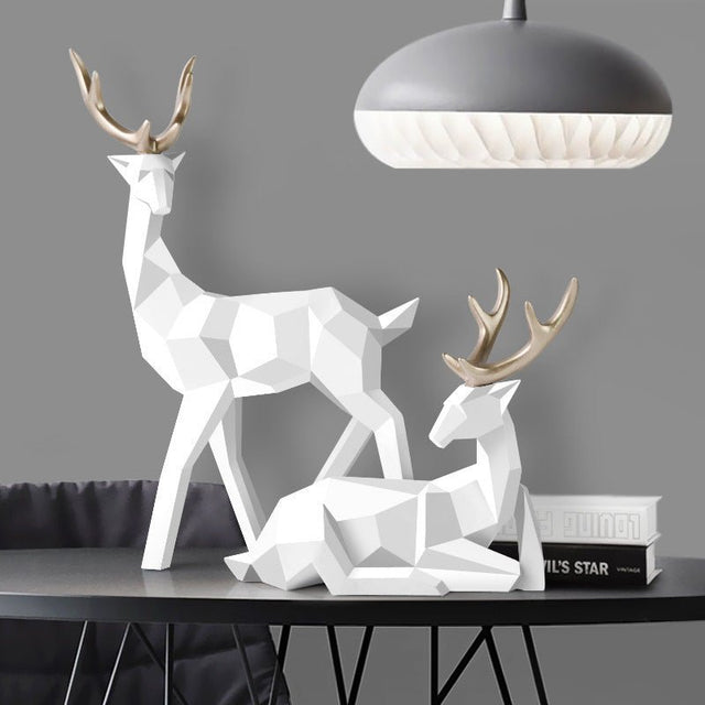 Modern Geometric Deer Sculptures – Resin Figurines for Home Décor | Figurines Modern Decoration - Black set - 