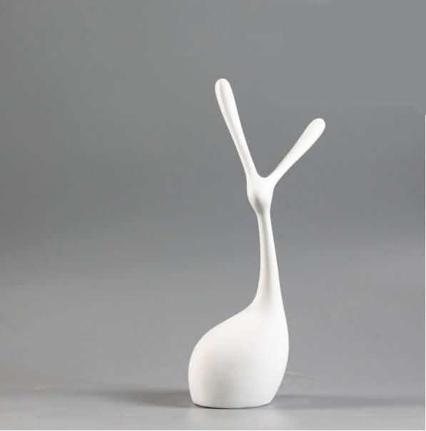 Modern Geometric Rabbit Resin Sculptures – Minimalist Nordic Ornaments (Black & White) - Sitting - White - 