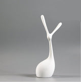 Modern Geometric Rabbit Resin Sculptures – Minimalist Nordic Ornaments (Black & White) - Sitting - White - 