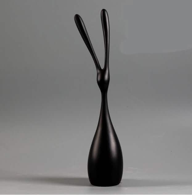Modern Geometric Rabbit Resin Sculptures – Minimalist Nordic Ornaments (Black & White) - Standing - Black - 