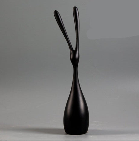 Modern Geometric Rabbit Resin Sculptures – Minimalist Nordic Ornaments (Black & White) - Standing - Black - 