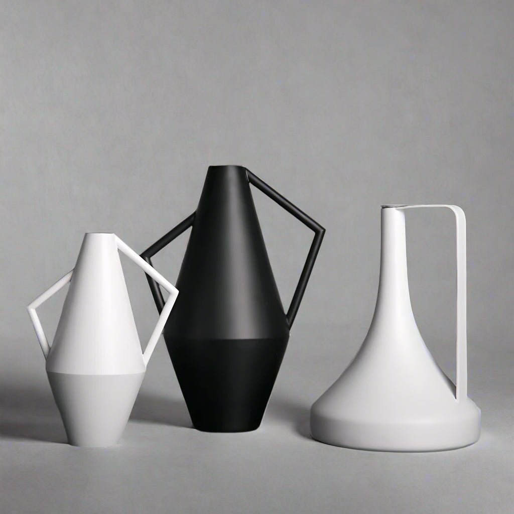 Modern Geometric Resin Vase – Minimalist Black & White Sculptural Decor - White Tall Geometric Vase (38cm) - 