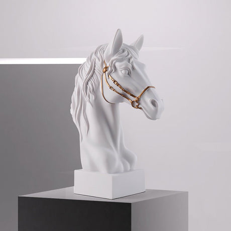 Modern Horse Head Sculpture – Nordic Style Resin Art Décor - White - 