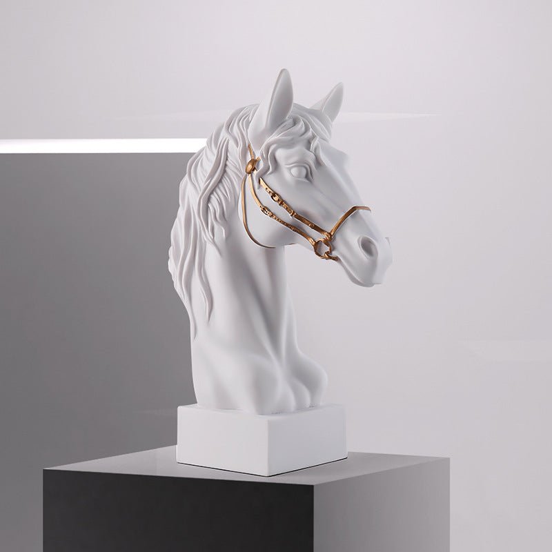 Modern Horse Head Sculpture – Nordic Style Resin Art Décor - White - 