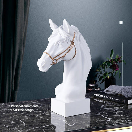 Modern Horse Head Sculpture – Nordic Style Resin Art Décor - White - 