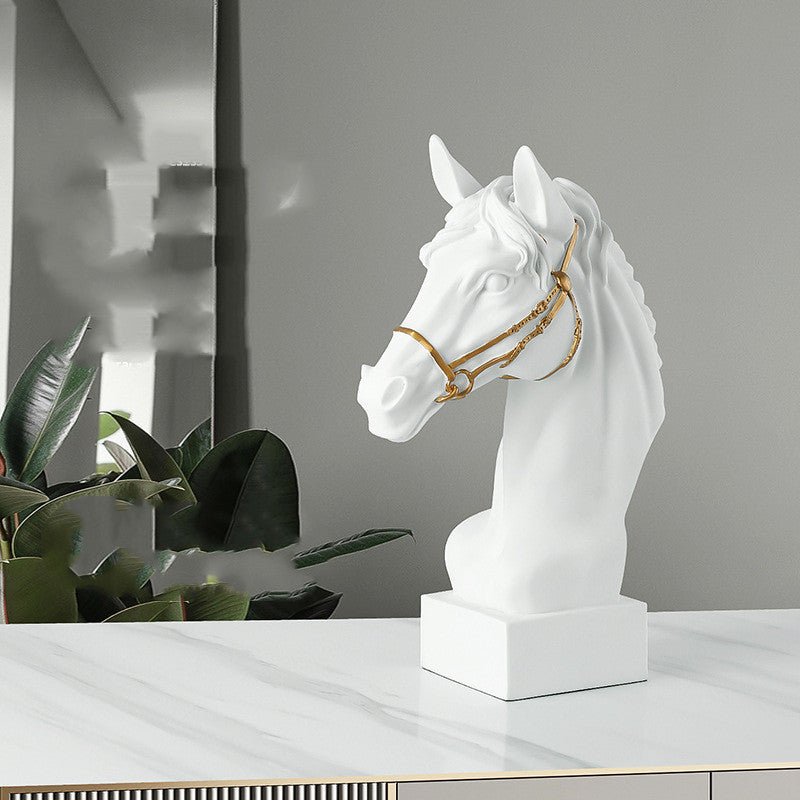 Modern Horse Head Sculpture – Nordic Style Resin Art Décor - White - 