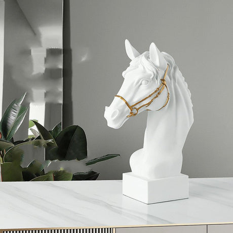 Modern Horse Head Sculpture – Nordic Style Resin Art Décor - White - 