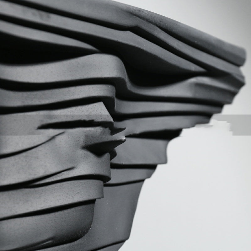Modern Layered Abstract Sculpture – Modern Double - Sided Black Resin Art Decor - Layered Cascade Abstract Sculpture - 