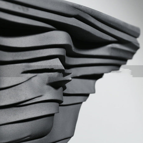 Modern Layered Abstract Sculpture – Modern Double - Sided Black Resin Art Decor - Layered Cascade Abstract Sculpture - 