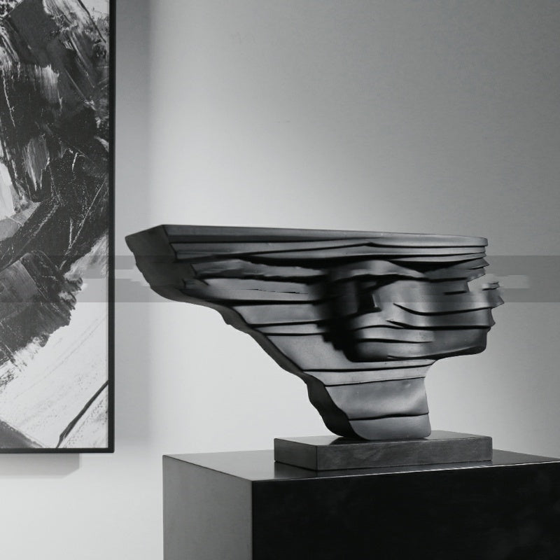 Modern Layered Abstract Sculpture – Modern Double - Sided Black Resin Art Decor - Layered Cascade Abstract Sculpture - 