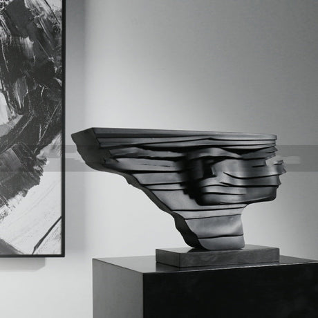 Modern Layered Abstract Sculpture – Modern Double - Sided Black Resin Art Decor - Layered Cascade Abstract Sculpture - 
