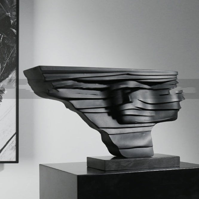 Modern Layered Abstract Sculpture – Modern Double - Sided Black Resin Art Decor - Layered Cascade Abstract Sculpture - 