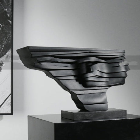 Modern Layered Abstract Sculpture – Modern Double - Sided Black Resin Art Decor - Layered Cascade Abstract Sculpture - 