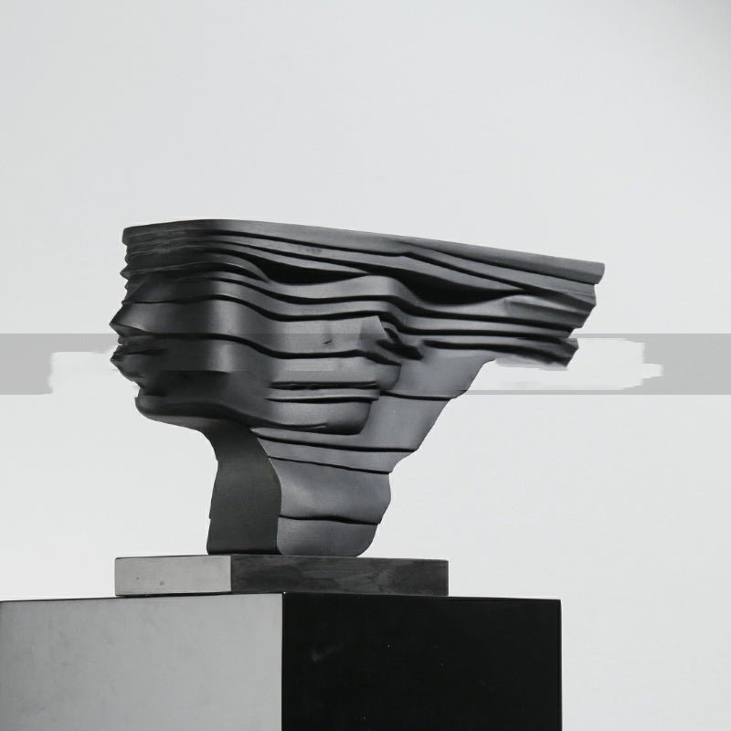 Modern Layered Abstract Sculpture – Modern Double - Sided Black Resin Art Decor - Layered Cascade Abstract Sculpture - 