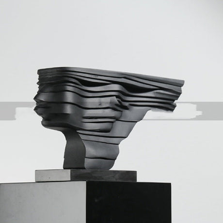 Modern Layered Abstract Sculpture – Modern Double - Sided Black Resin Art Decor - Layered Cascade Abstract Sculpture - 