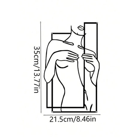 Modern Metal Body Line Wall Art – Feminine Silhouette Minimalist Home Décor - 35x21.5 cm - Black - 