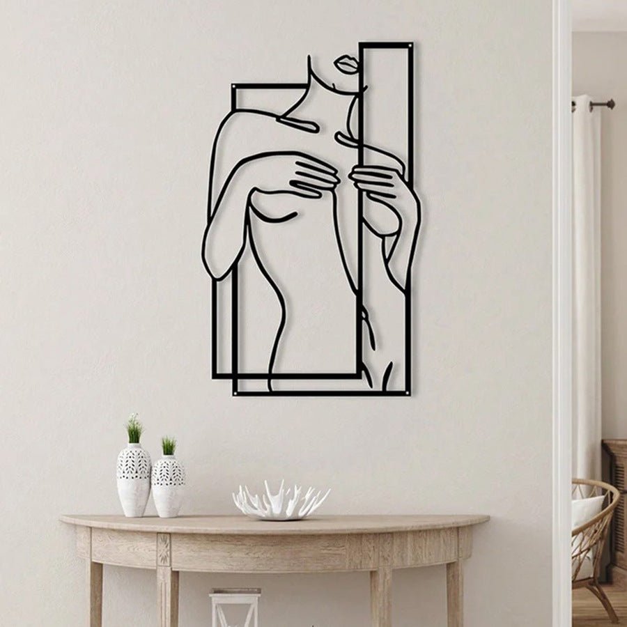 Modern Metal Body Line Wall Art – Feminine Silhouette Minimalist Home Décor - 35x21.5 cm - Black - 