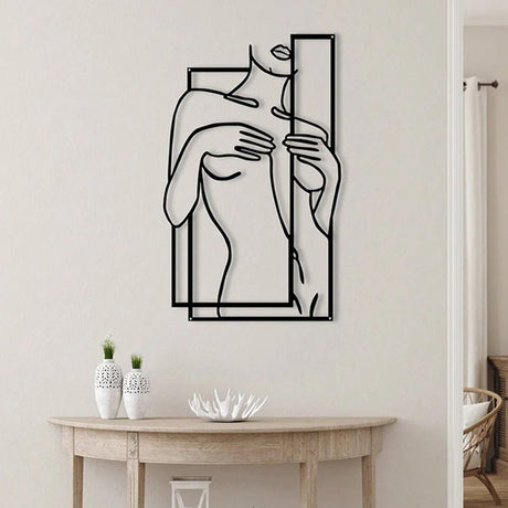 Modern Metal Body Line Wall Art – Feminine Silhouette Minimalist Home Décor - 35x21.5 cm - Black - 
