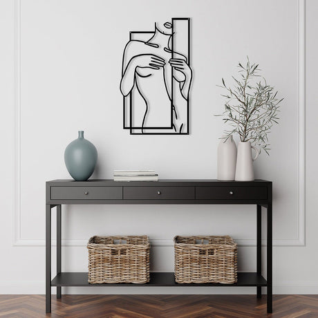 Modern Metal Body Line Wall Art – Feminine Silhouette Minimalist Home Décor - 35x21.5 cm - Black - 