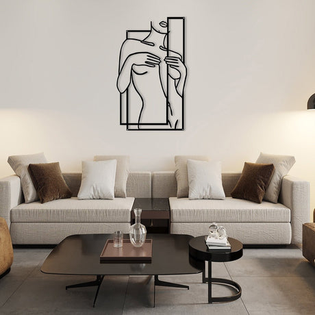 Modern Metal Body Line Wall Art – Feminine Silhouette Minimalist Home Décor - 35x21.5 cm - Black - 