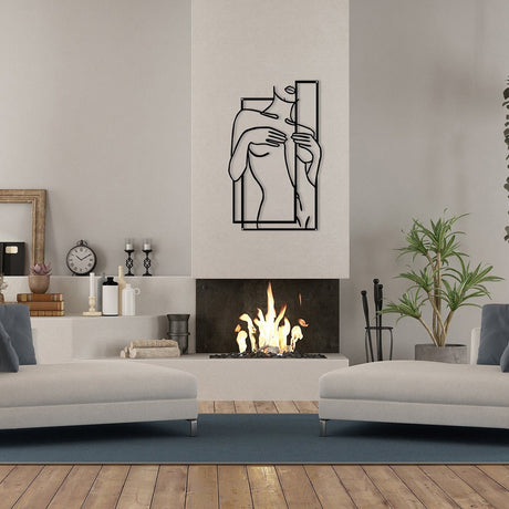 Modern Metal Body Line Wall Art – Feminine Silhouette Minimalist Home Décor - 35x21.5 cm - Black - 