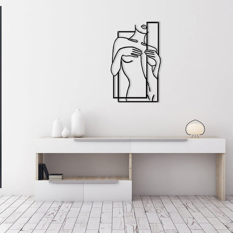 Modern Metal Body Line Wall Art – Feminine Silhouette Minimalist Home Décor - 35x21.5 cm - Black - 