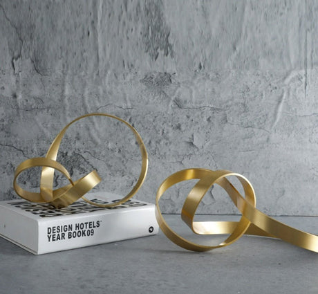 Modern Metal Twist Sculpture – Abstract Gold Art Ornament - Large - 