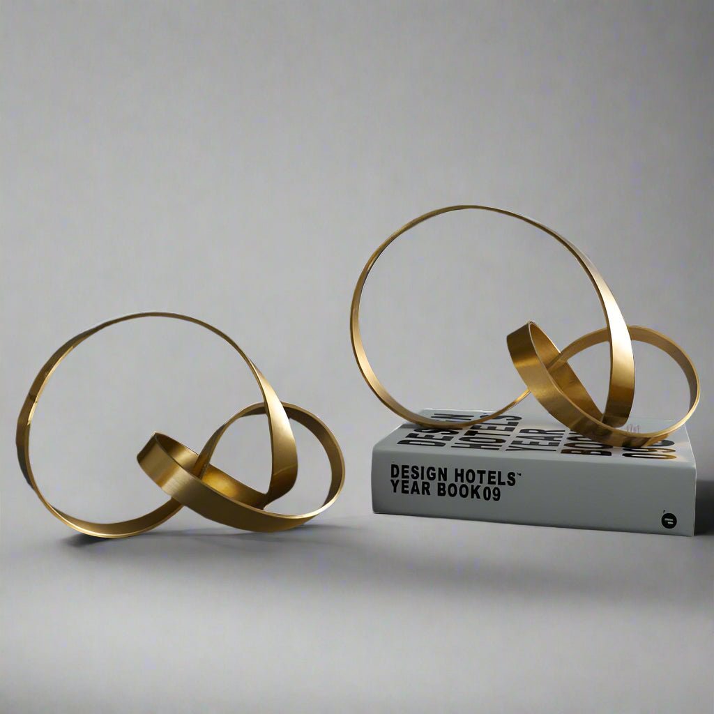 Modern Metal Twist Sculpture – Abstract Gold Art Ornament - Large - 