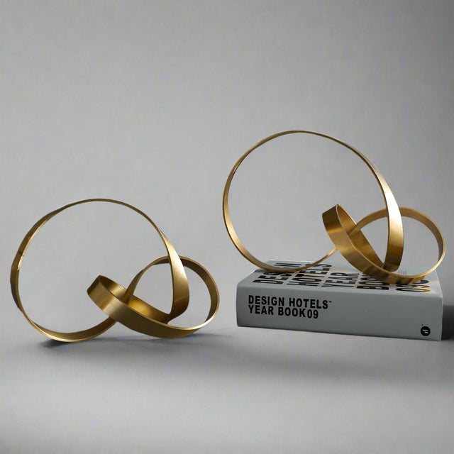 Modern Metal Twist Sculpture – Abstract Gold Art Ornament - Large - 