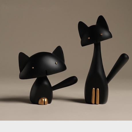Modern Minimalist Cat Sculpture - Home Furnishings Resin Ornaments - L - Black - 