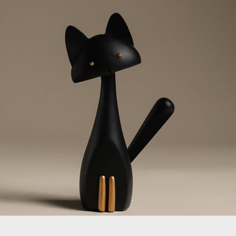 Modern Minimalist Cat Sculpture - Home Furnishings Resin Ornaments - L - Black - 