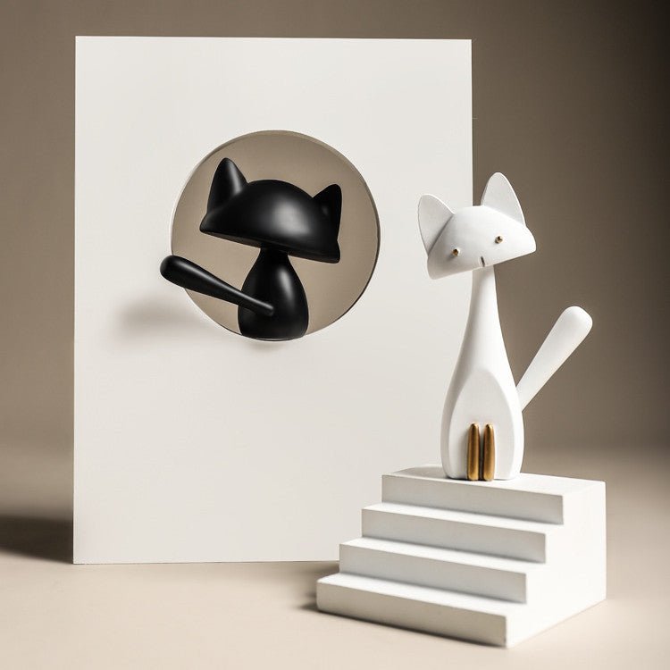 Modern Minimalist Cat Sculpture - Home Furnishings Resin Ornaments - L - Black - 