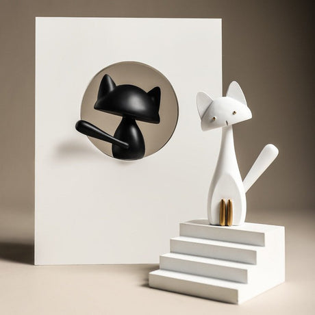 Modern Minimalist Cat Sculpture - Home Furnishings Resin Ornaments - L - Black - 