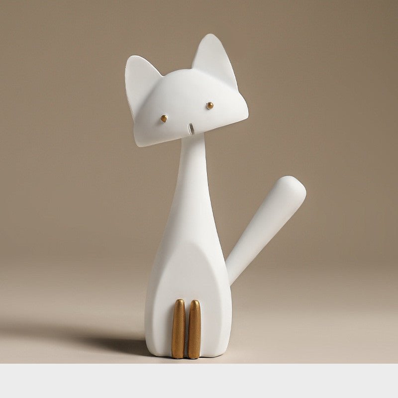 Modern Minimalist Cat Sculpture - Home Furnishings Resin Ornaments - L - White - 