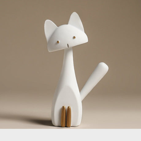 Modern Minimalist Cat Sculpture - Home Furnishings Resin Ornaments - L - White - 