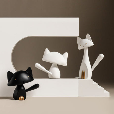 Modern Minimalist Cat Sculpture - Home Furnishings Resin Ornaments - L - Black - 