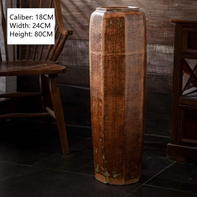 Modern Minimalist Ceramic Floor Vase – Tall Octagonal Bronze Design - 80cm - Bronze - 