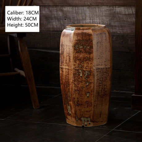 Modern Minimalist Ceramic Floor Vase – Tall Octagonal Bronze Design - 50cm - Bronze - 