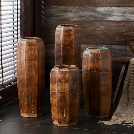 Modern Minimalist Ceramic Floor Vase – Tall Octagonal Bronze Design - 50cm - Bronze - 