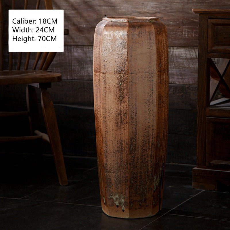 Modern Minimalist Ceramic Floor Vase – Tall Octagonal Bronze Design - 70cm - Bronze - 