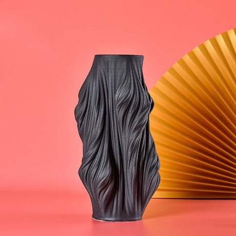 Modern Minimalist Porcelain Vase – Sculptural Black Glazed Décor - Large 41cm x 21cm - 