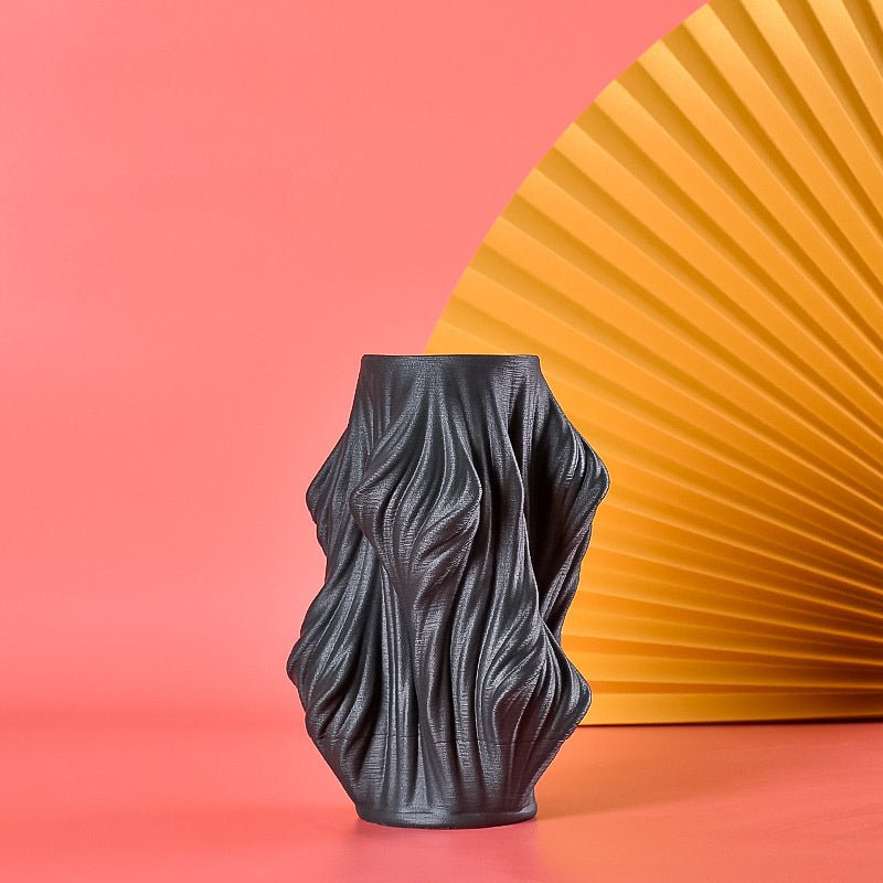 Modern Minimalist Porcelain Vase – Sculptural Black Glazed Décor - Small 24.5cm x 16cm - 