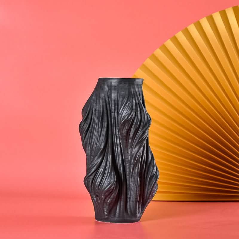 Modern Minimalist Porcelain Vase – Sculptural Black Glazed Décor - Medium 32cm x 17cm - 